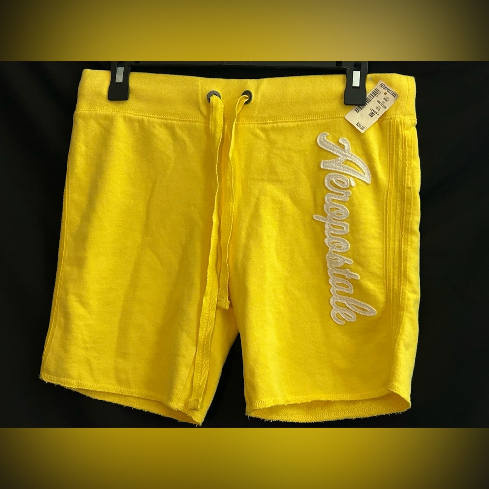 Aeropostale Women’s Bright Yellow 87’ Terry Drawstring Shorts Small NWT